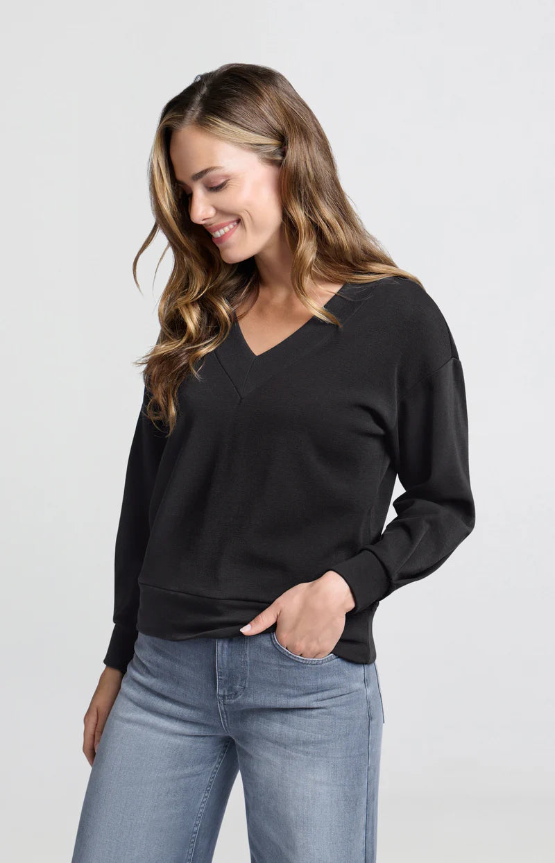 YAYA V-Neck Top with Pleated Sleeve