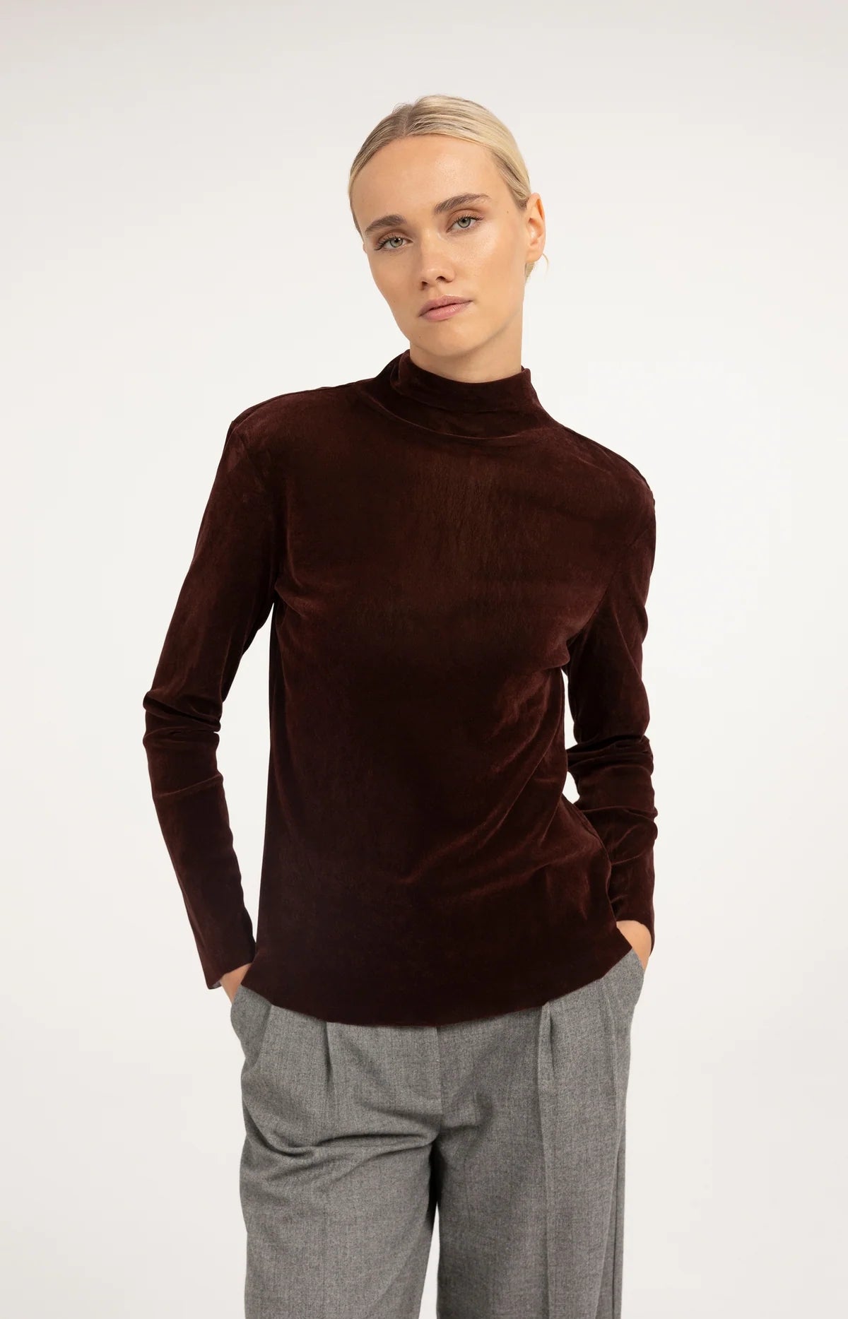 YAYA Velvet Mesh Top