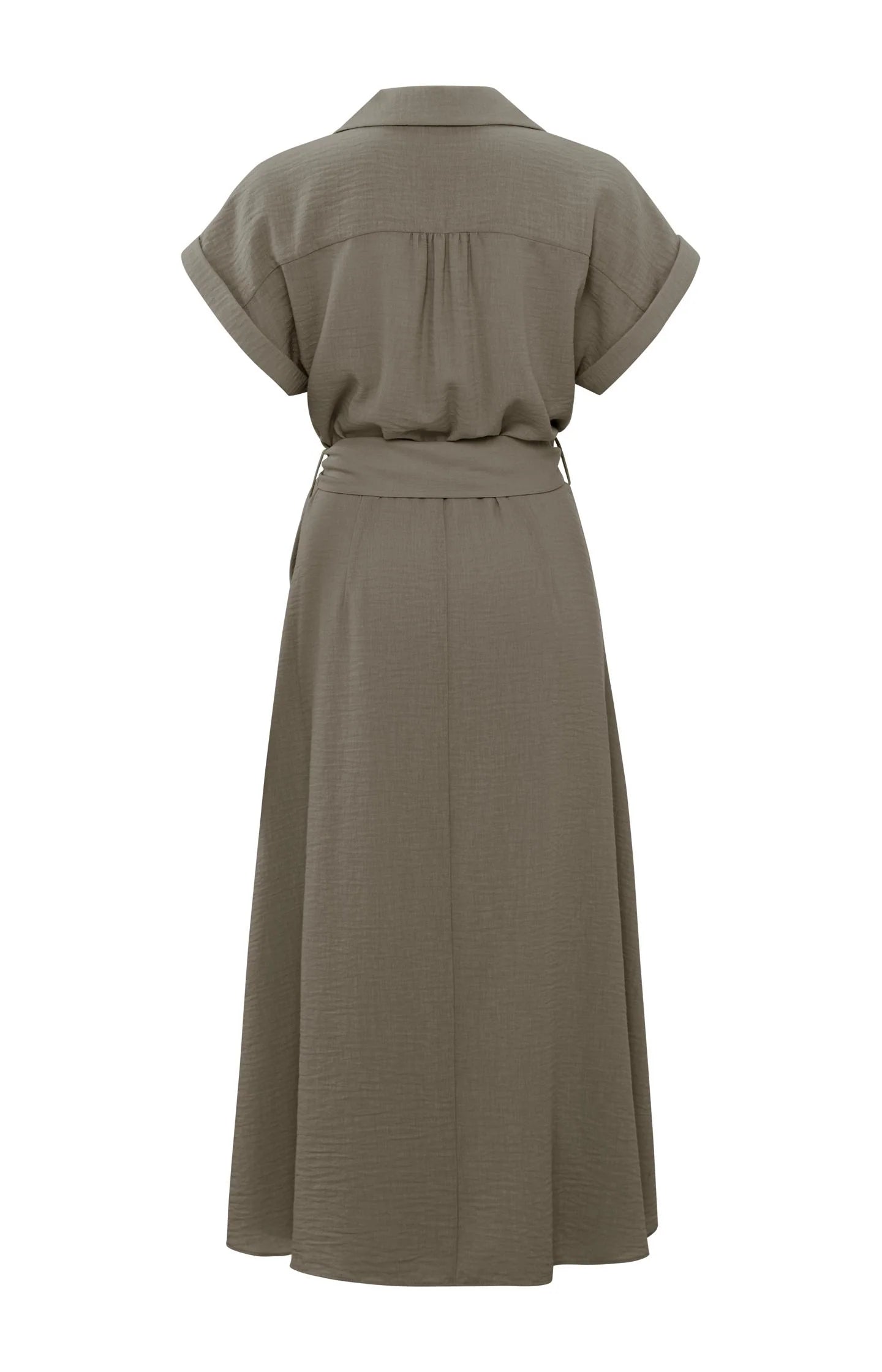 YAYA Woven Midi Dress with Short Sleeves